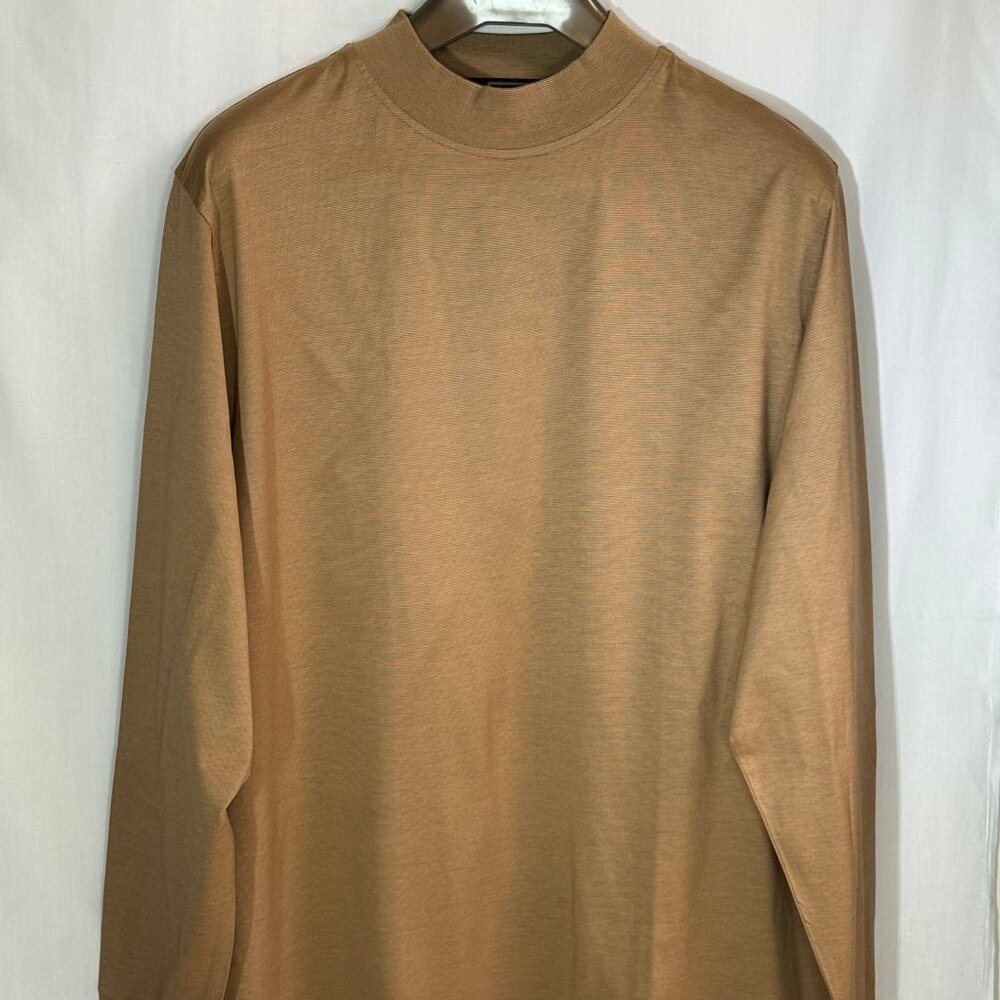 NWOT Carnoustie Men's Mock Neck 100% Cotton Long Sleeve Shirt - Tan Brown - XL
